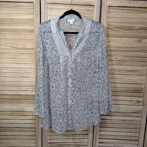 Charter Club Blouse Sheer Button Down Leopard Print Size 18W